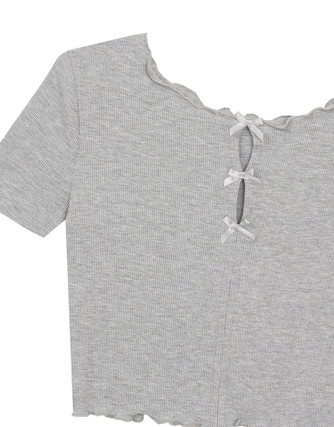 Ribbon Cut Out Ribbed Crop Top with Lettuce Hem