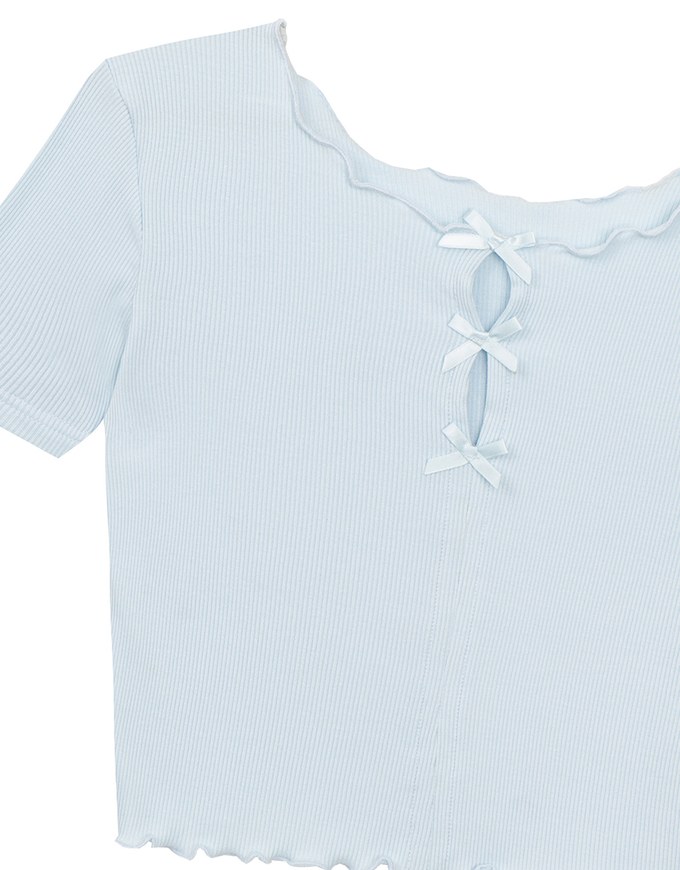 Ribbon Cut Out Ribbed Crop Top with Lettuce Hem