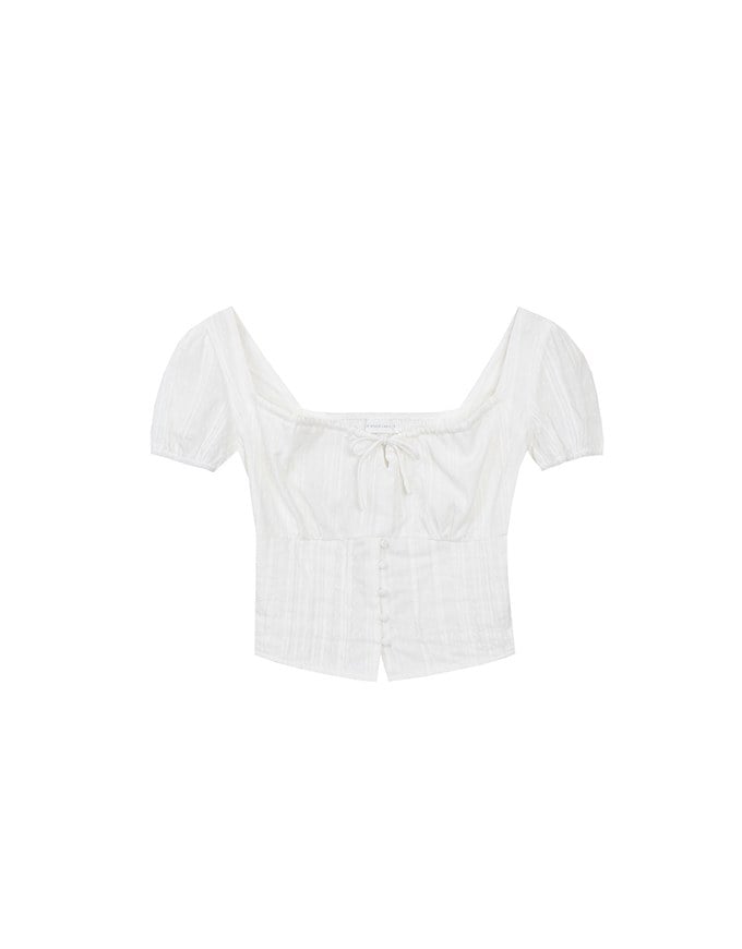 Square Neck Puff Sleeve Button Up Corset Top
