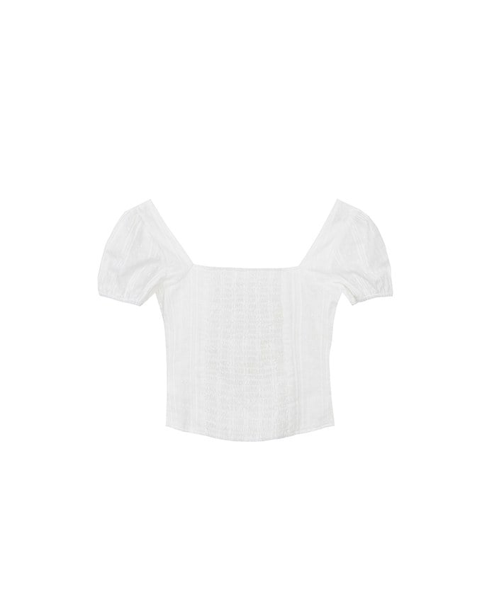Square Neck Puff Sleeve Button Up Corset Top