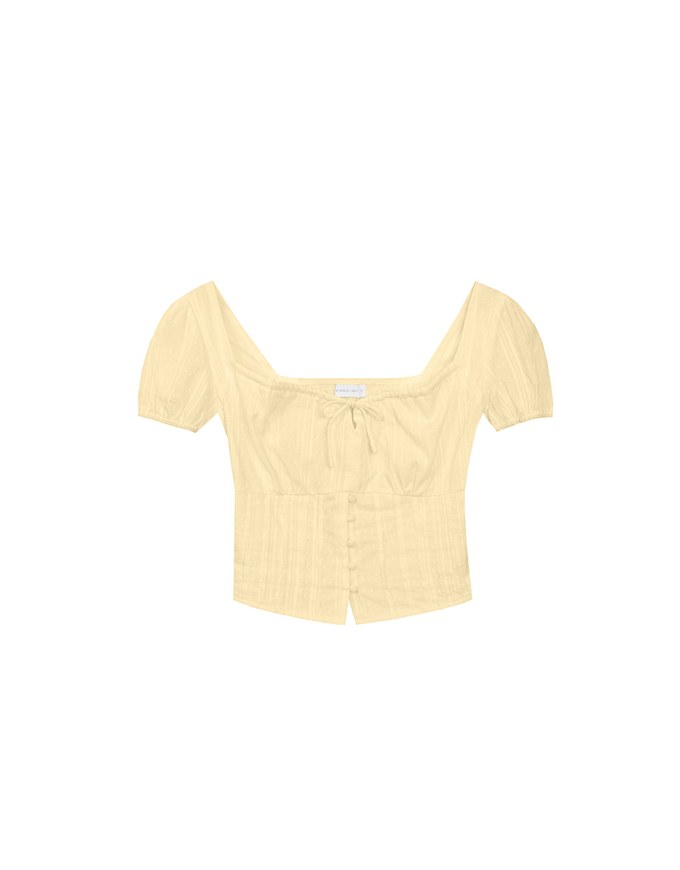 Square Neck Puff Sleeve Button Up Corset Top