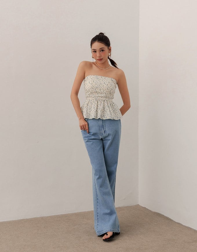 Floral Peplum Padded Tube Top