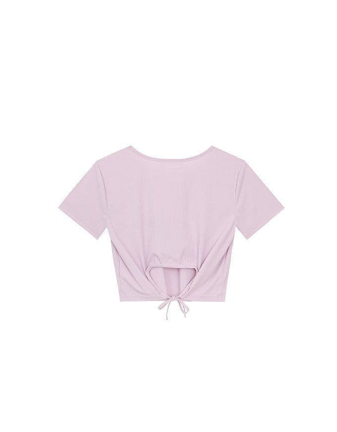 Cooling Fabric Open Back Ribbon Tie Crop Top