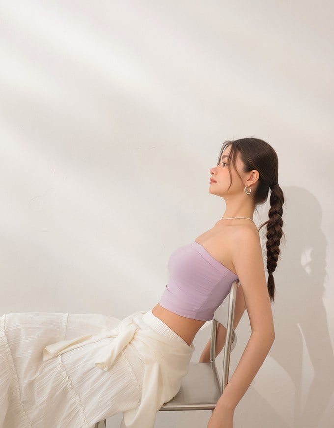 Cooling Fabric Side Ruching Bandeau Bra Top