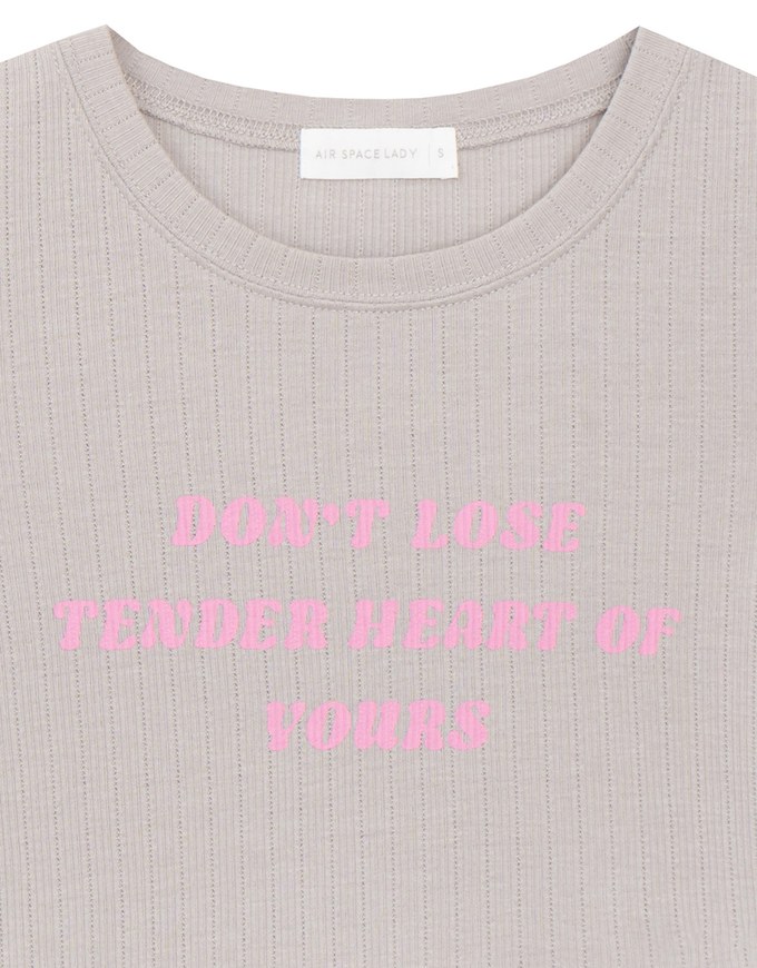 Slogan Print Ribbed Cropped Tee with Contrast Lettuce Hem Trim