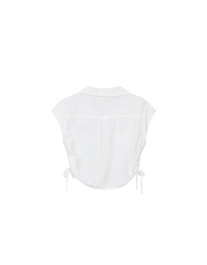 Collared Short Sleeve Blouse with Side Tie Ruched Details