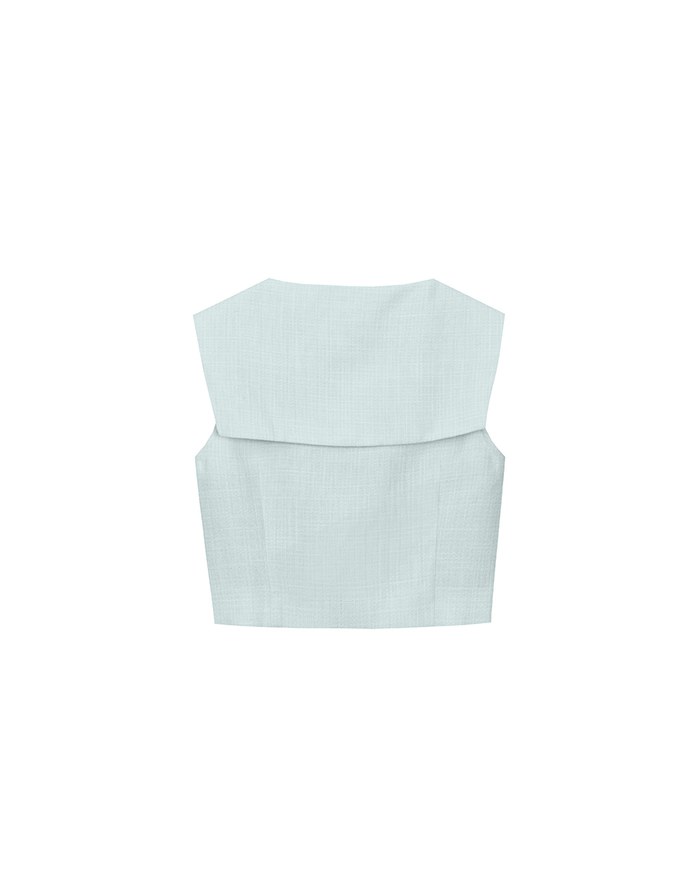 Textured Sailor Collar Sleeveless Button Up Cropped Top