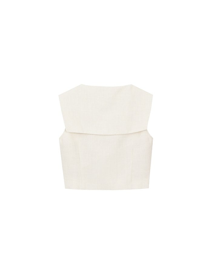 Textured Sailor Collar Sleeveless Button Up Cropped Top