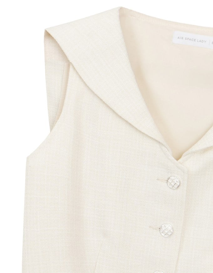 Textured Sailor Collar Sleeveless Button Up Cropped Top