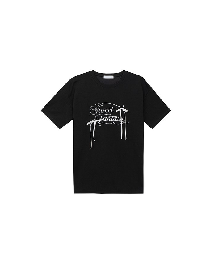 Ribbon Bow Embroidered Oversized Letter Tee