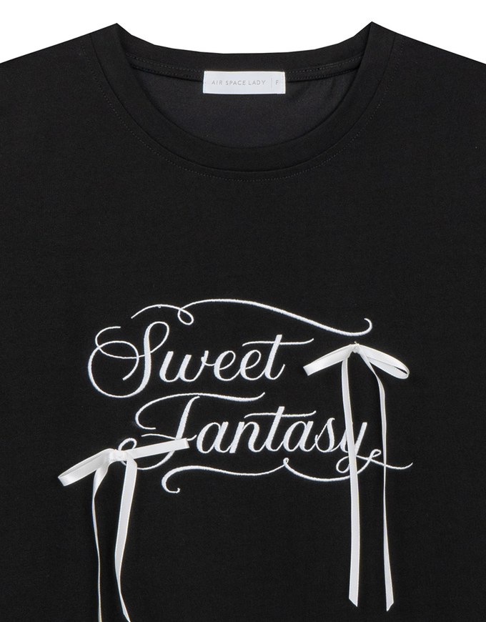 Ribbon Bow Embroidered Oversized Letter Tee