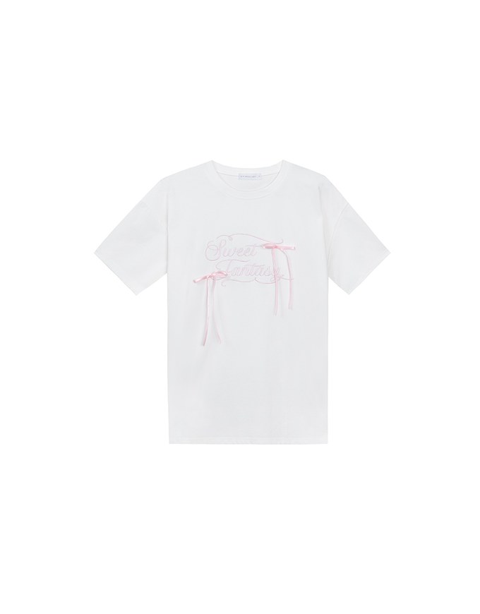 Ribbon Bow Embroidered Oversized Letter Tee