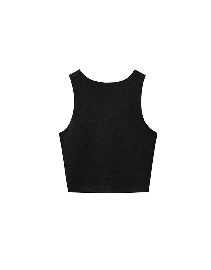 AIRY HOURGLASS Round Neck Textured Ribbed Crop Padded Tank Top