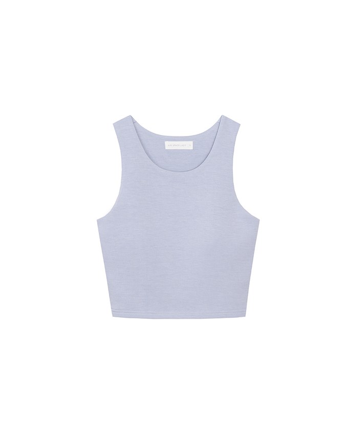 AIRY HOURGLASS Round Neck Textured Ribbed Crop Padded Tank Top