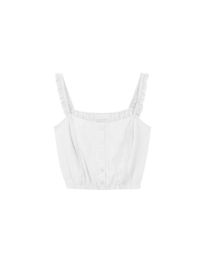 Lace Trim Strap Pintuck Texture Button Front Camisole Top
