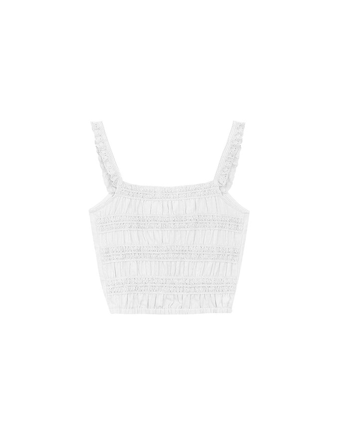 Lace Trim Strap Pintuck Texture Button Front Camisole Top