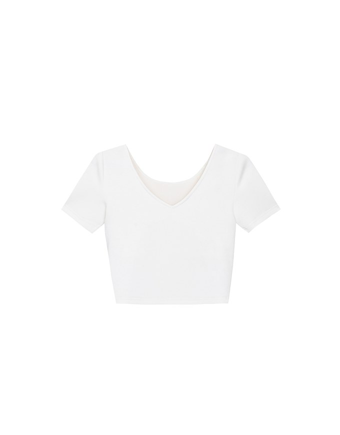 Deep V Back Solid Slim Fit Padded Cropped Tee