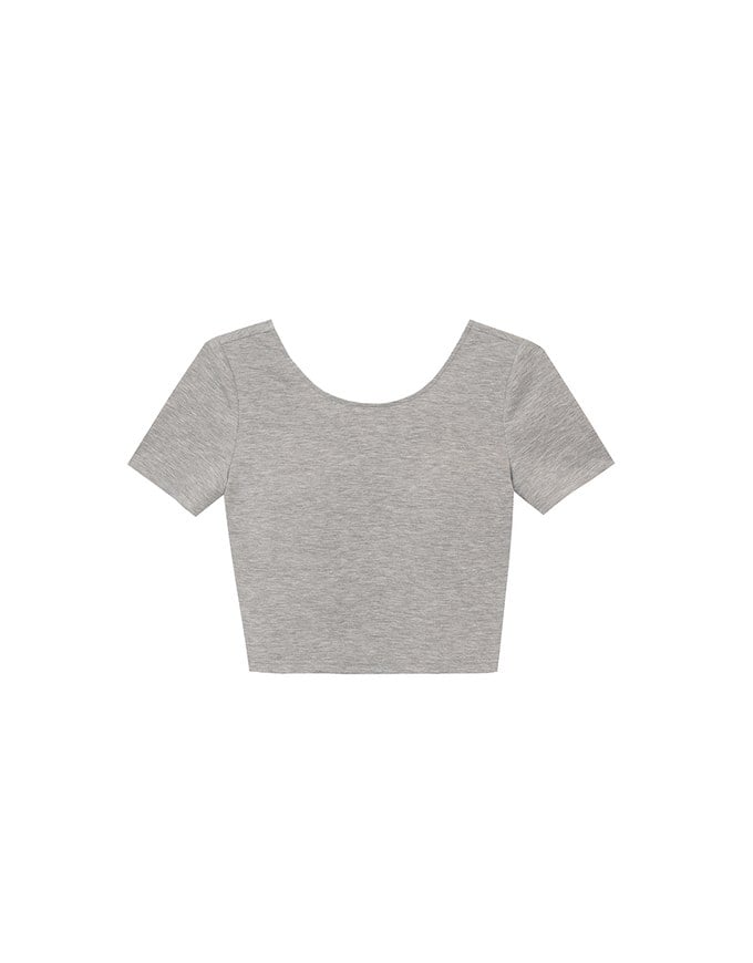 Deep V Back Solid Slim Fit Padded Cropped Tee