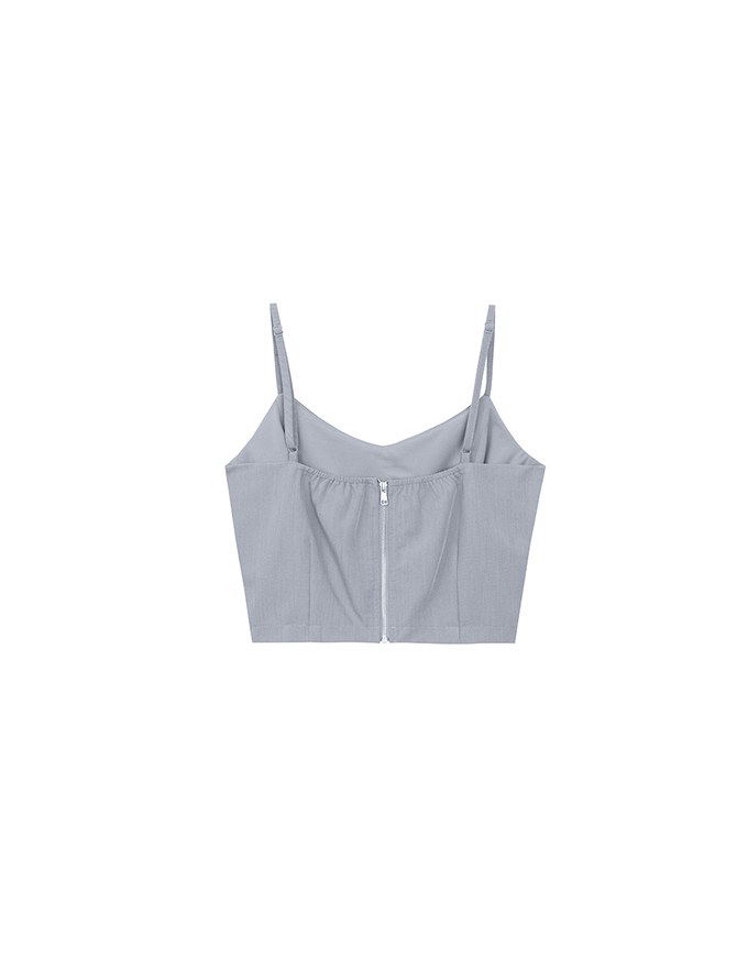 V Neck Fitted Cropped Padded Camisole Top with Back Zip Closure