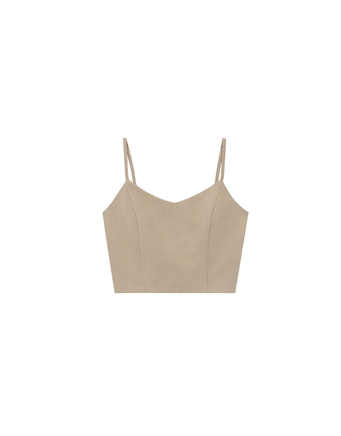 V Neck Fitted Cropped Padded Camisole Top with Back Zip Closure