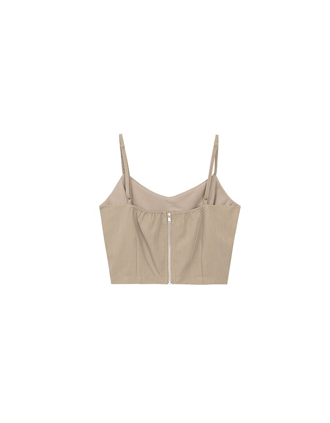 V Neck Fitted Cropped Padded Camisole Top with Back Zip Closure