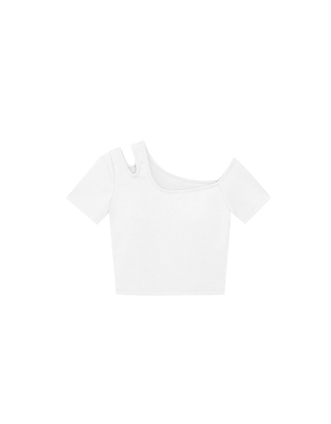 Asymmetrical Cut Out Shoulder Slim Fit Padded Cropped Tee