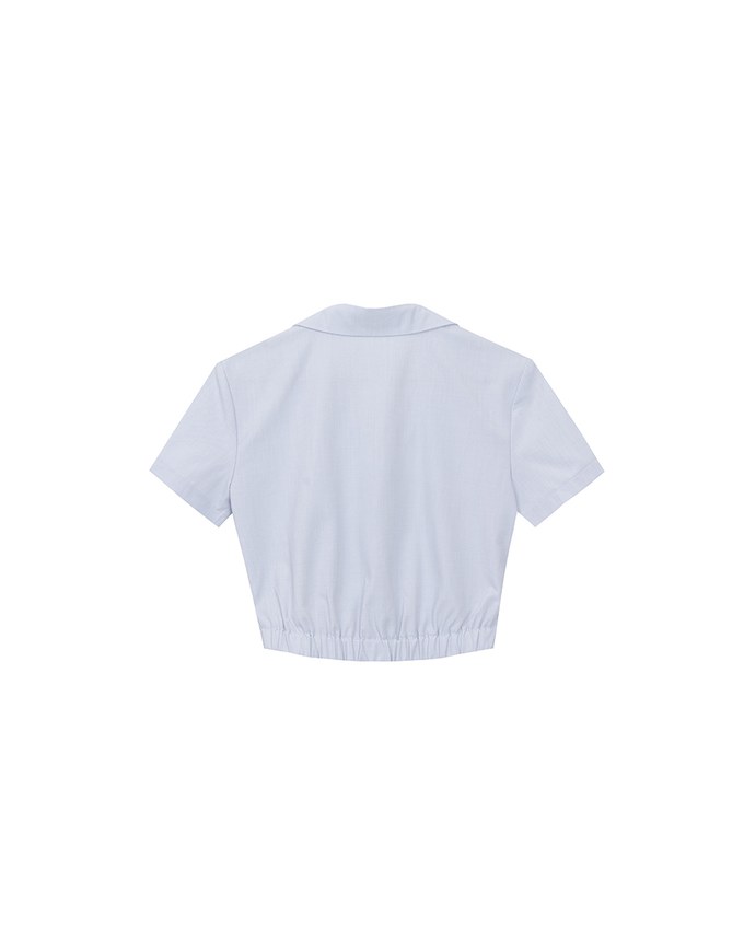 Side Ruched Wrap Crop Shirt with Collar Detail
