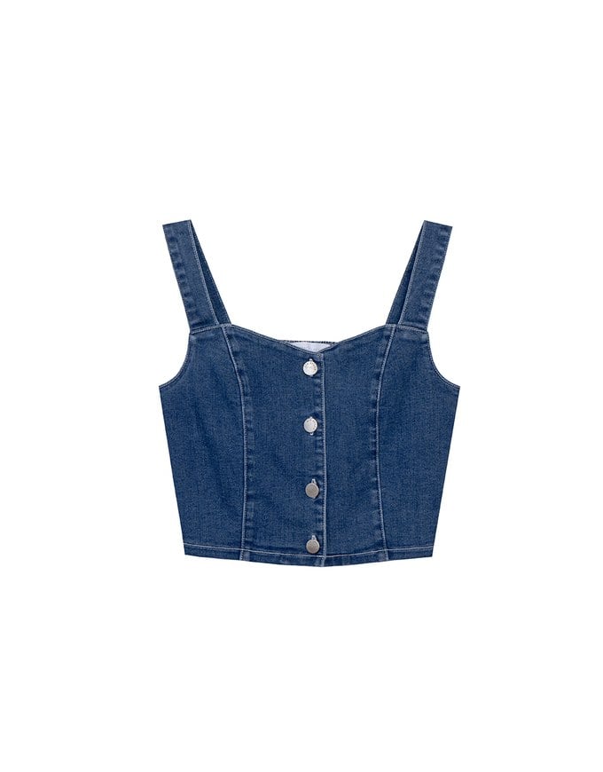 Cooling Jeans Denim Cropped Button Up Top with Stretch Back Detail