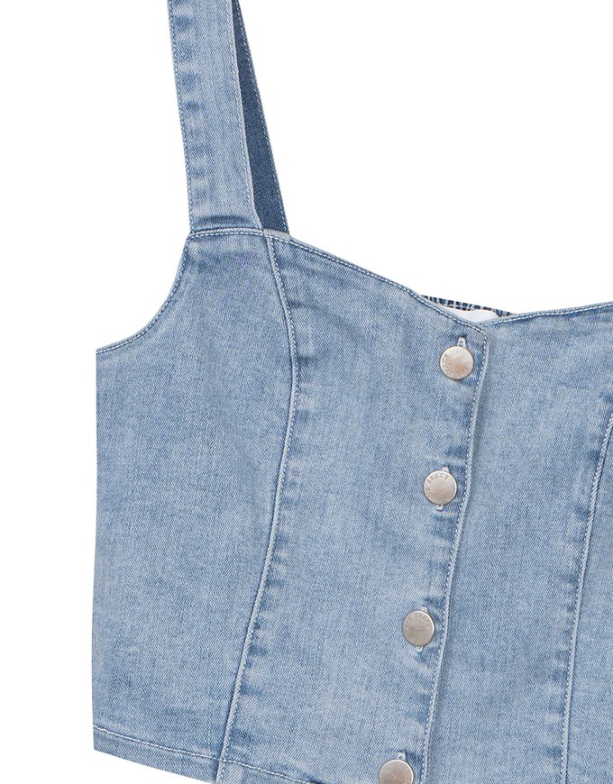 Cooling Jeans Denim Cropped Button Up Top with Stretch Back Detail
