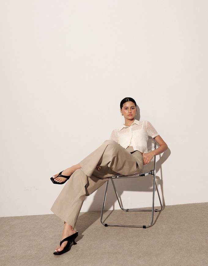 Sheer Floral Embroidered Short Sleeve Shirt and Spaghetti Strap Camisole Set Wear