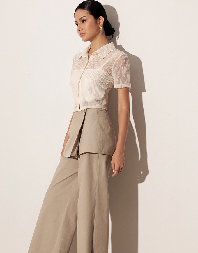Sheer Floral Embroidered Short Sleeve Shirt and Spaghetti Strap Camisole Set Wear