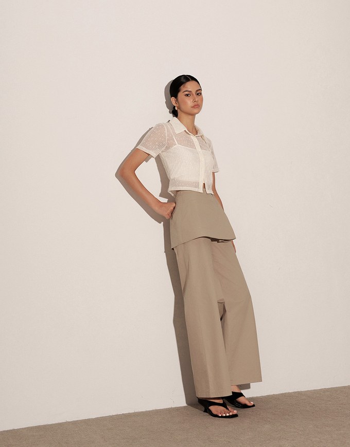 Sheer Floral Embroidered Short Sleeve Shirt and Spaghetti Strap Camisole Set Wear