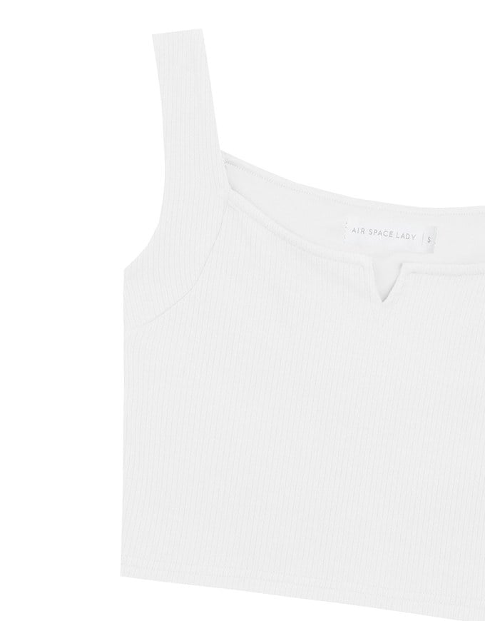 Front V Notch Ribbed Knit Wide Strap Cropped Bra Top