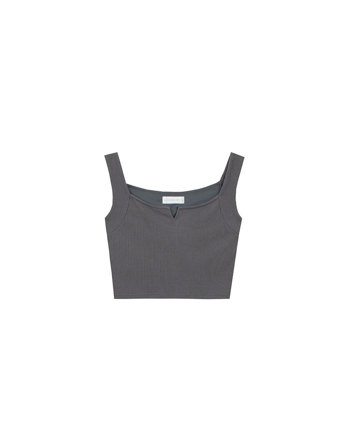 Front V Notch Ribbed Knit Wide Strap Cropped Bra Top