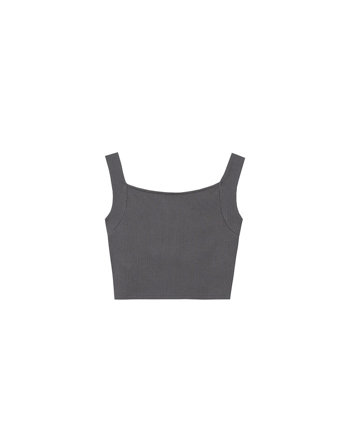 Front V Notch Ribbed Knit Wide Strap Cropped Bra Top