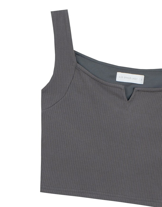 Front V Notch Ribbed Knit Wide Strap Cropped Bra Top
