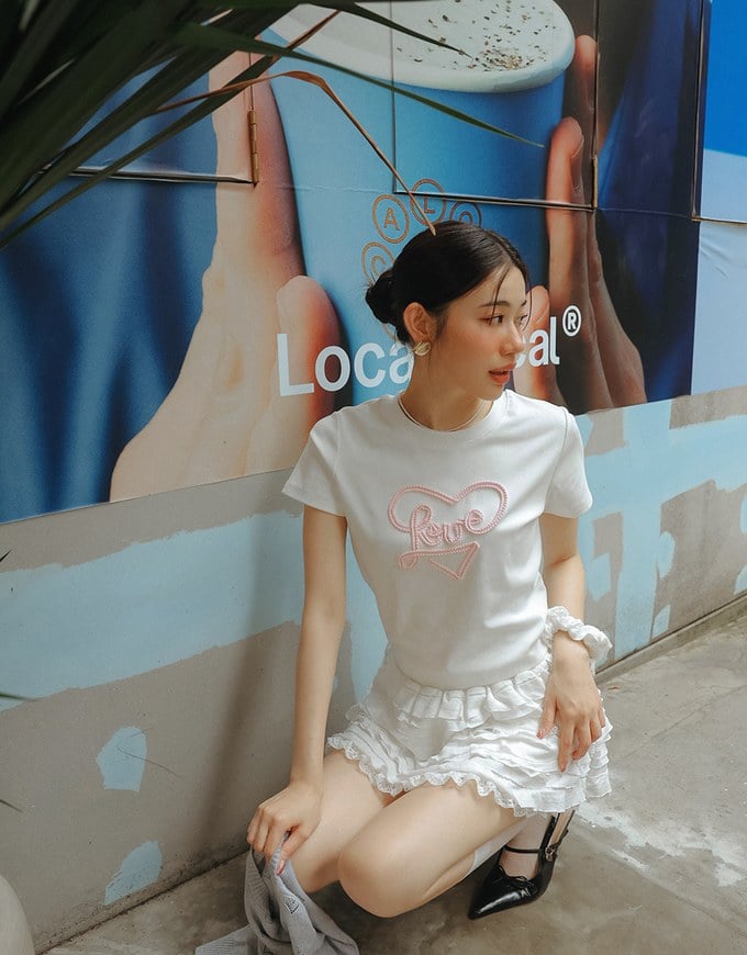 Love Heart Embroidered Lettering Mini Tee
