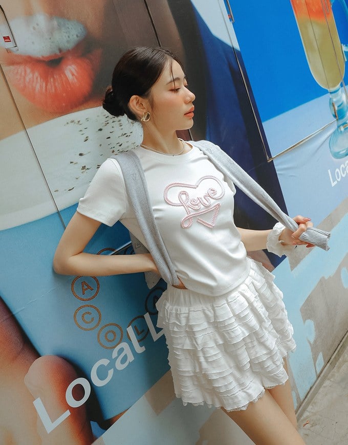Love Heart Embroidered Lettering Mini Tee