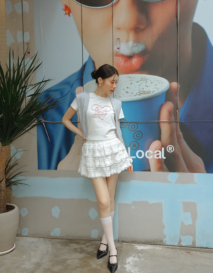 Love Heart Embroidered Lettering Mini Tee