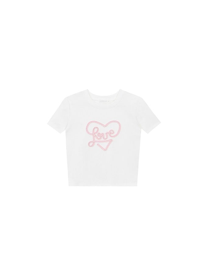 Love Heart Embroidered Lettering Mini Tee