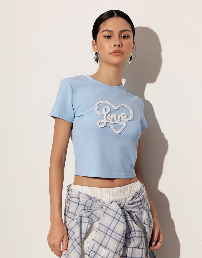 Love Heart Embroidered Lettering Mini Tee