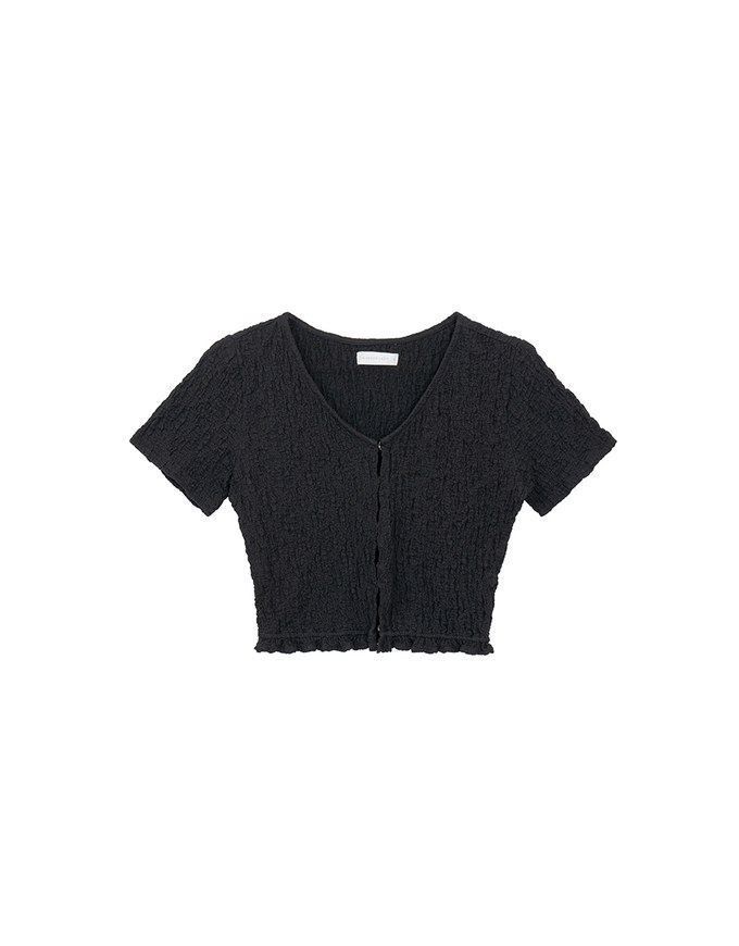 Crinkle Texture Cropped Top with Ruffle Hem
