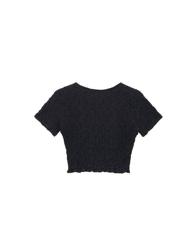 Crinkle Texture Cropped Top with Ruffle Hem