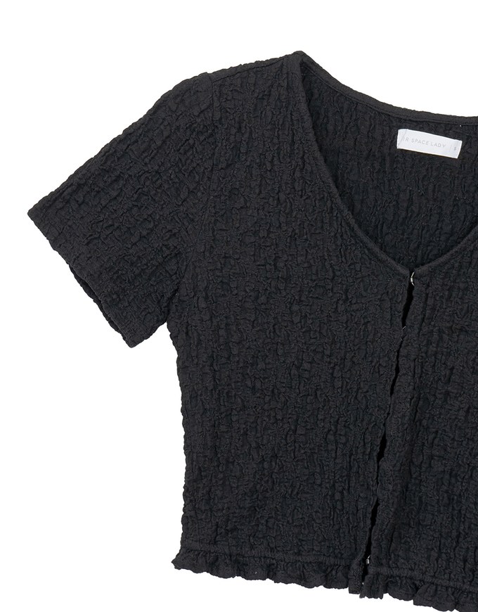 Crinkle Texture Cropped Top with Ruffle Hem