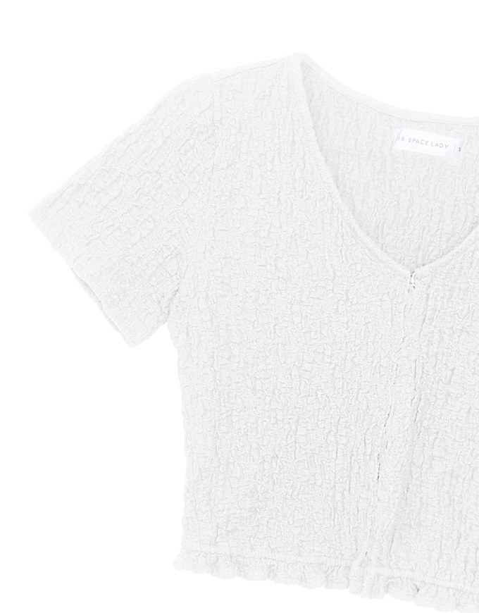 Crinkle Texture Cropped Top with Ruffle Hem