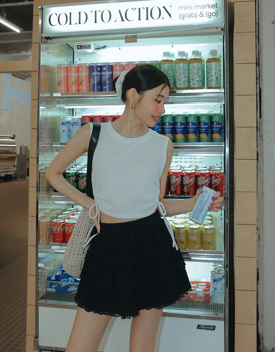 Waffle Knit Side Drawstring Tank Top