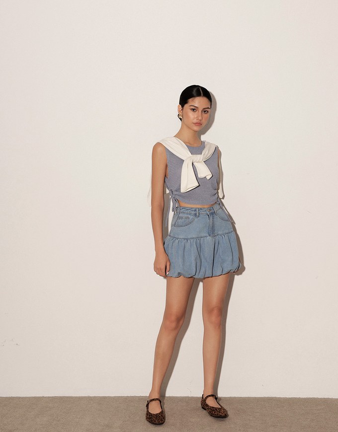 Waffle Knit Side Drawstring Tank Top