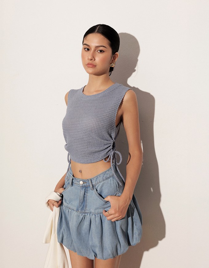 Waffle Knit Side Drawstring Tank Top