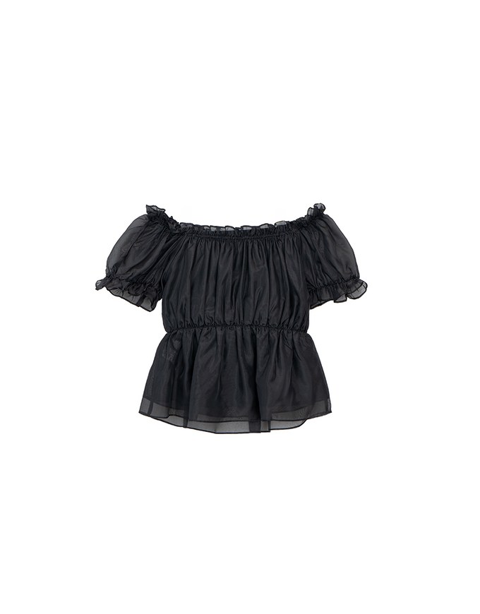Off Shoulder Sheer Ruffle Chiffon Padded Top