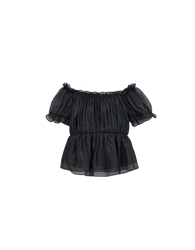 Off Shoulder Sheer Ruffle Chiffon Padded Top